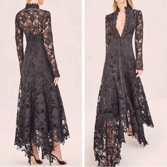 Classic Alexis Camila Floral Lace Midi Dress S/M Black Lace Event Cocktail - Picture 2 of 9